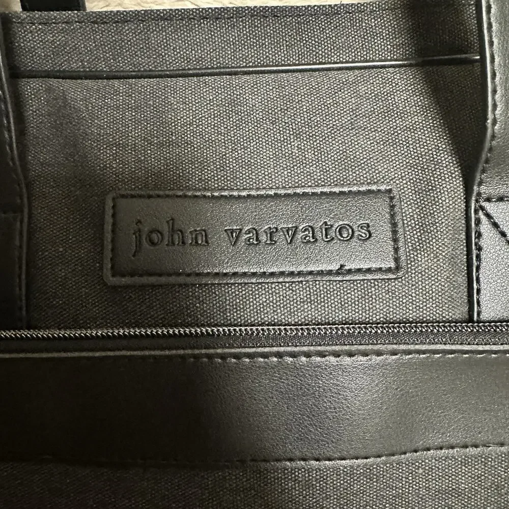John Varvatos Weekender Laptop Messenger Bag Carryon Vinyl Travel Black Gray